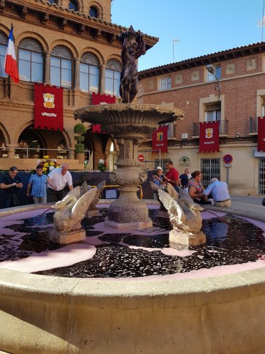 EInmal im Jahr fließt aus dem Marktbrunnen Cariñena Rotwein