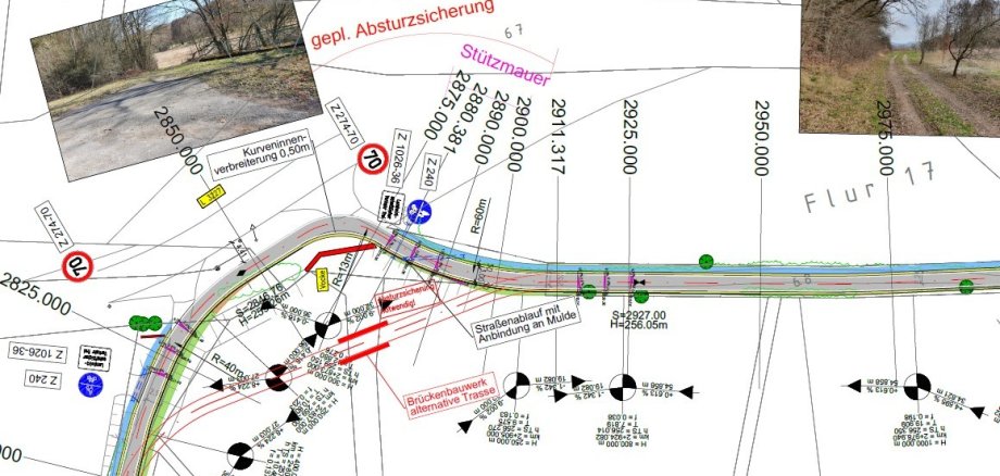 Auschnitt aus dem Lageplan zur Errichtung eines Radweges zwischen Spangenberg und Pfieffe